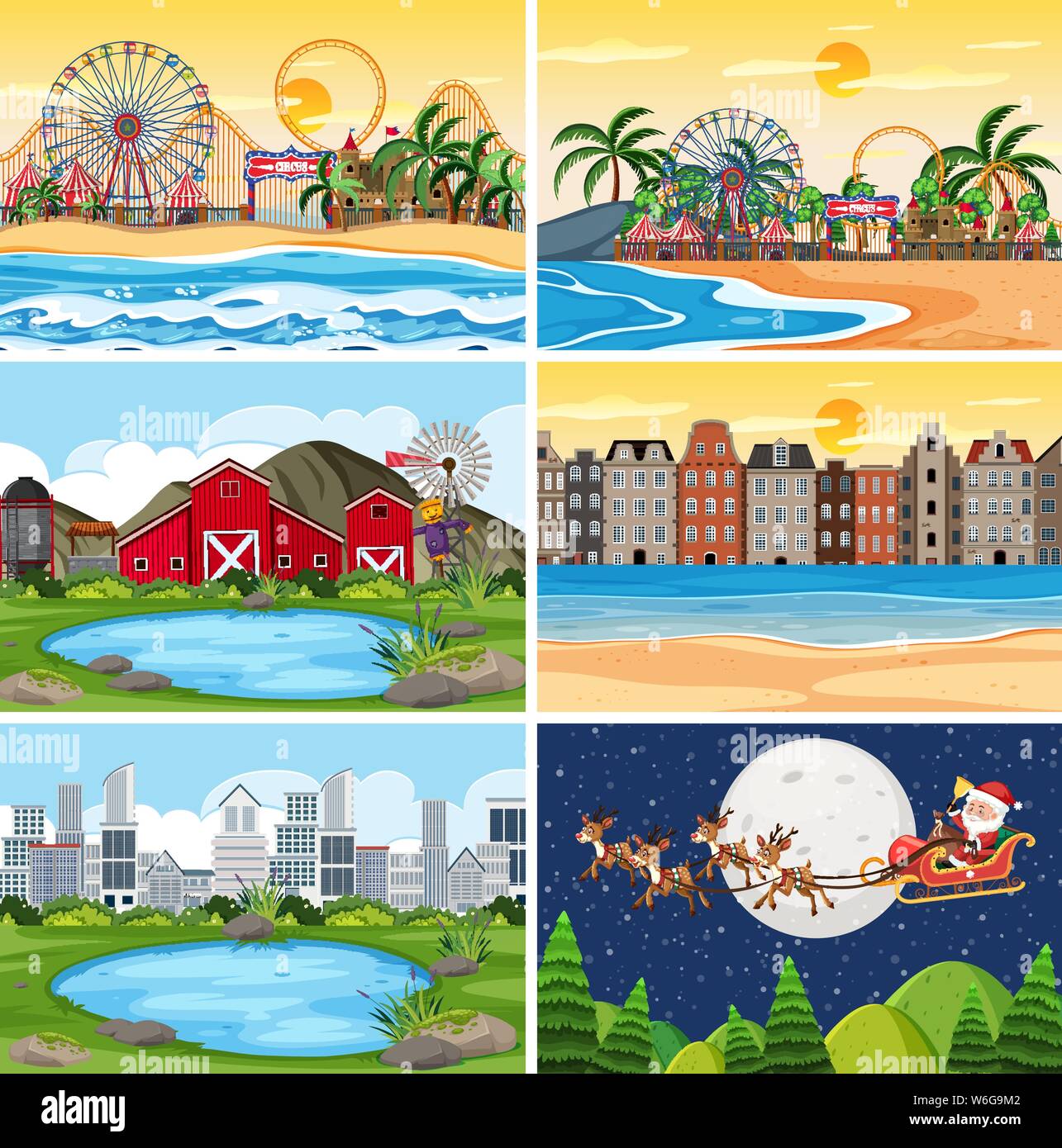 A set of outdoor scene including beach illustration Stock Vector Image ...
