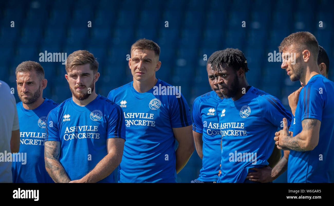 Qpr Football Players At A Training Session At Loftus Road In West London W12 Listening To The Queens Park Rangers Manager Mark Warburton Stock Photo Alamy