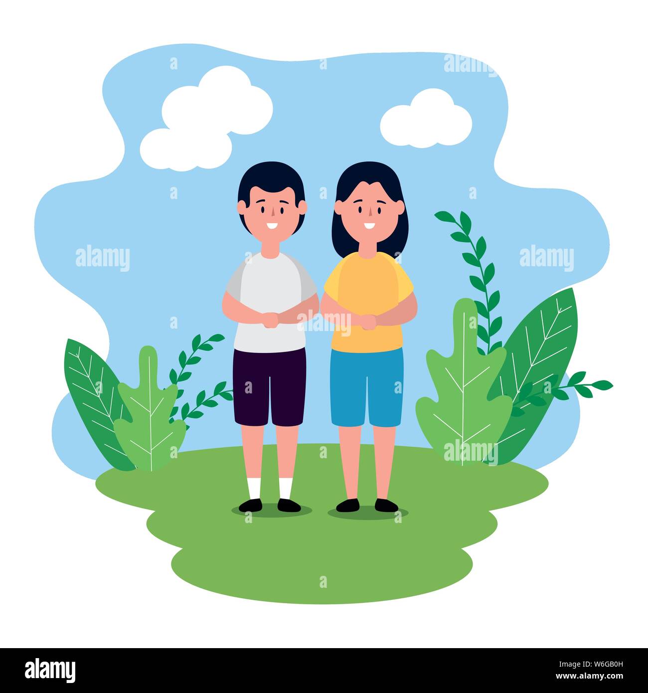 little kids couple on the park scene Stock Vector Image & Art - Alamy