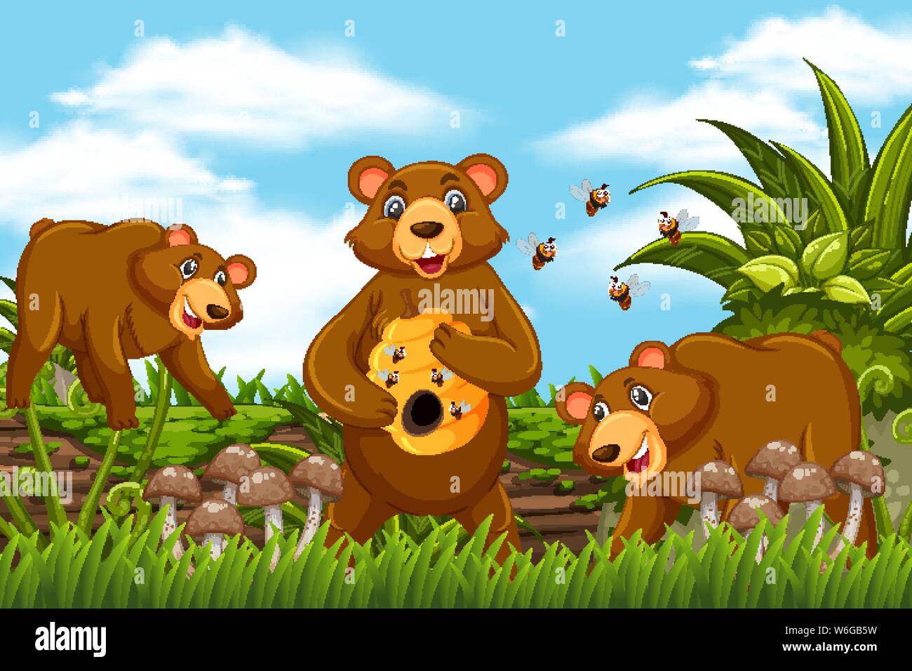 Honey bears in jungle scene illustration Stock Vector Image & Art - Alamy