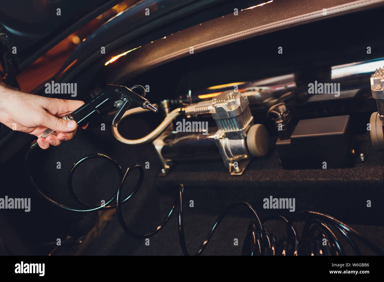 Handmade nitrous oxide engine in car trunk Stock Photo Alamy