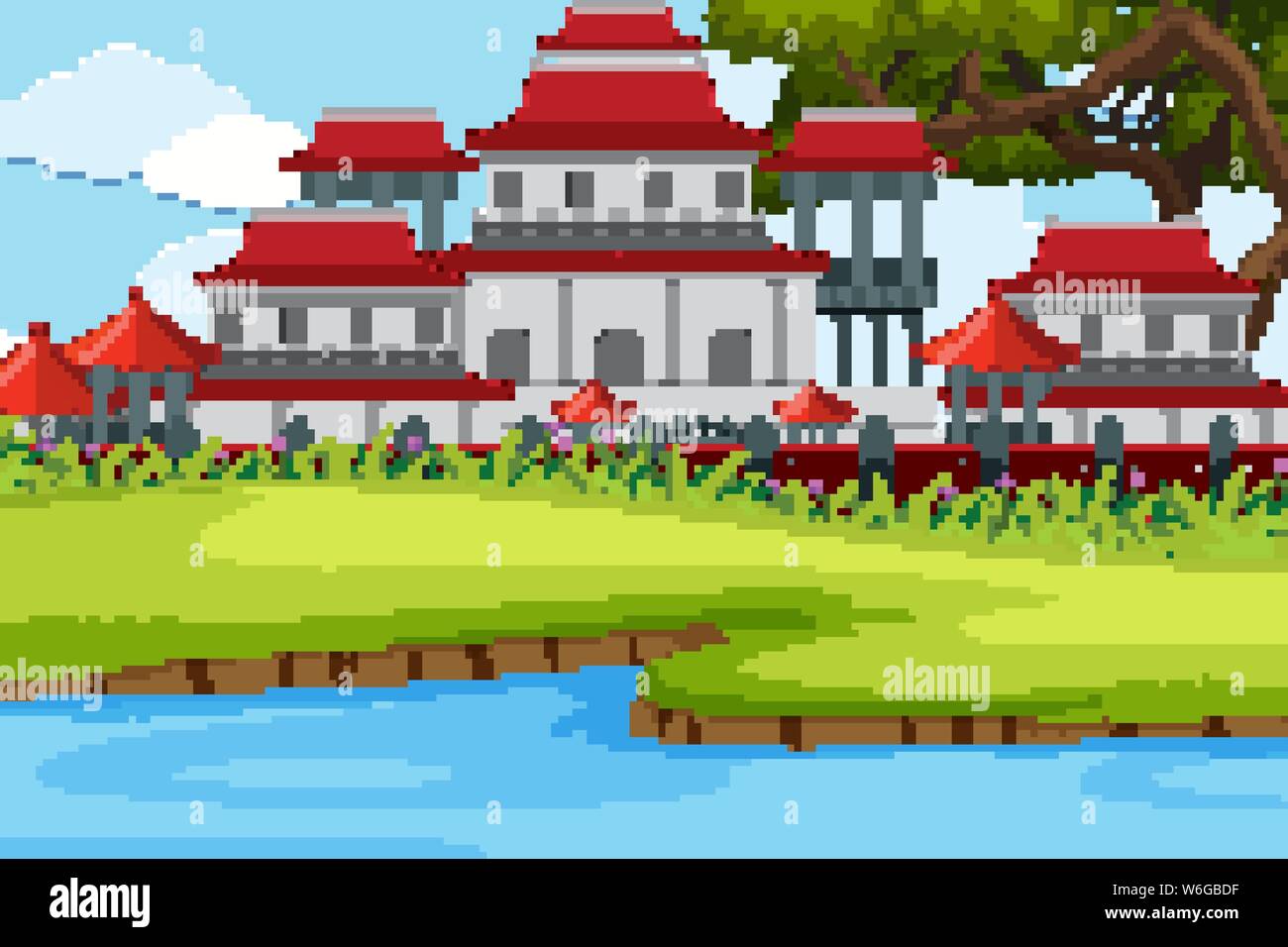 An outdoor scene with Asian castle illustration Stock Vector Image ...
