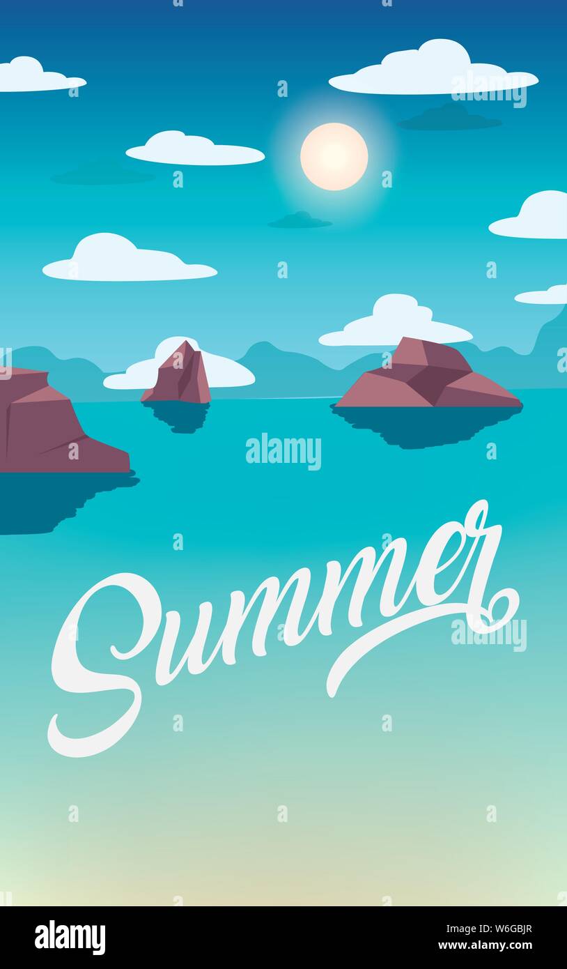 beach sea rocks summer time vacation flat design vector illustration ...