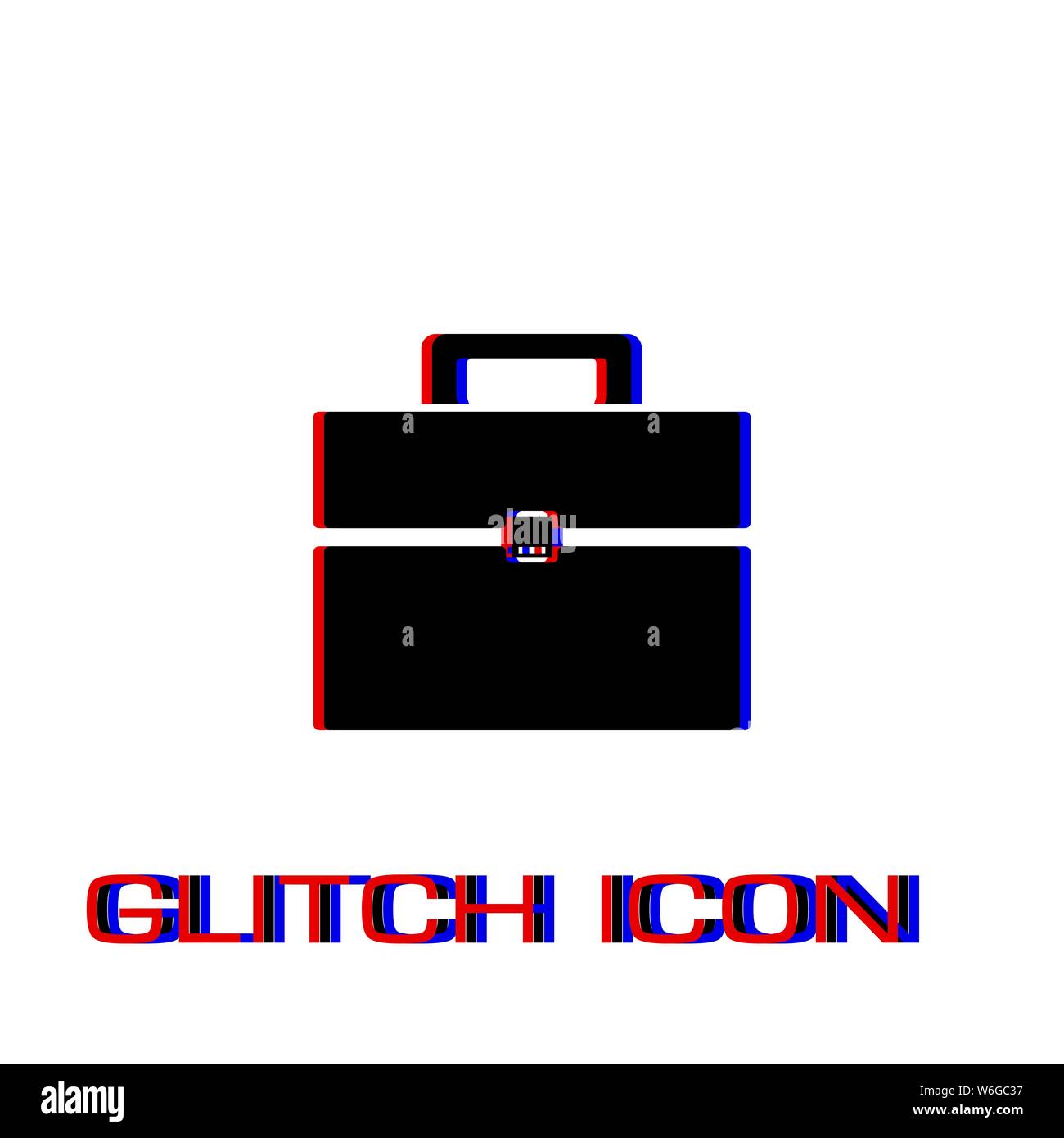 Briefcase icon flat. Simple pictogram - Glitch effect. Vector illustration symbol Stock Vector