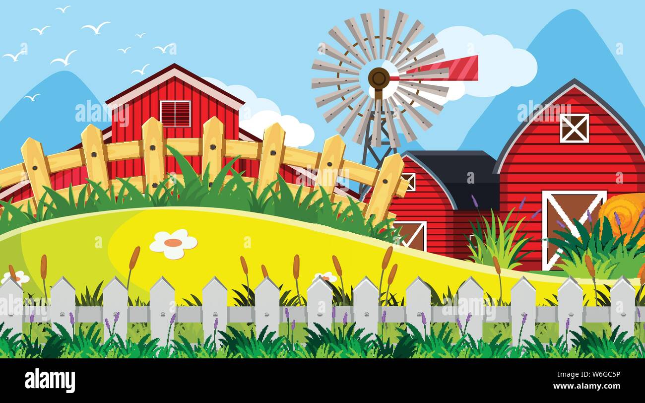 An outdoor scene with farm illustration Stock Vector Image & Art - Alamy
