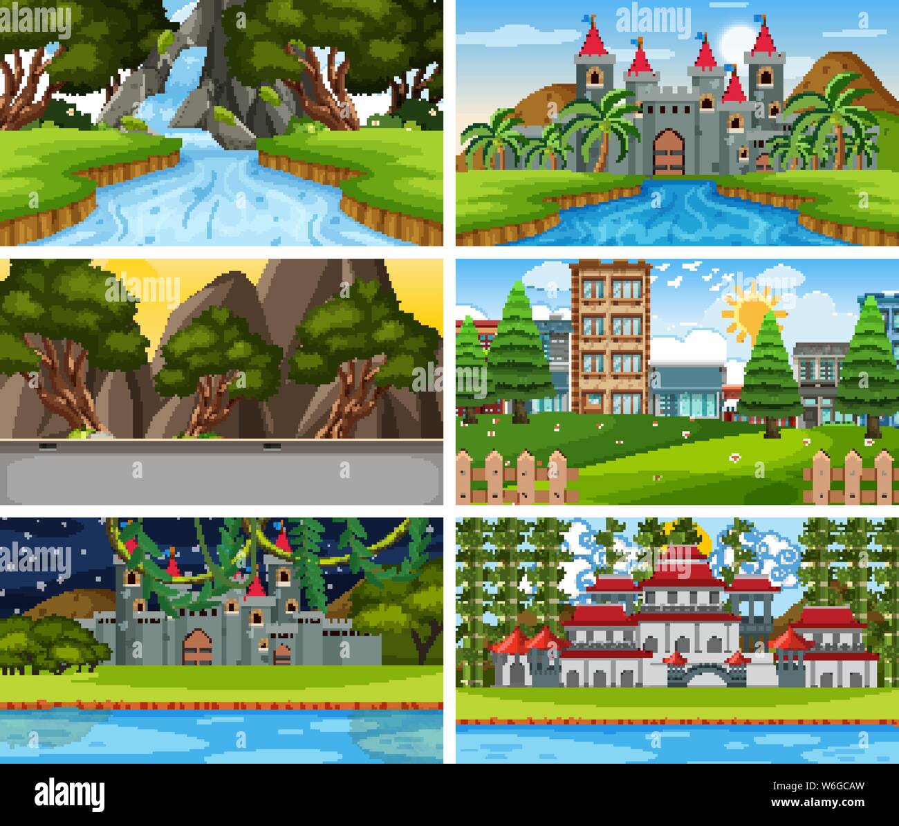 A set of outdoor scene including water illustration Stock Vector Image ...