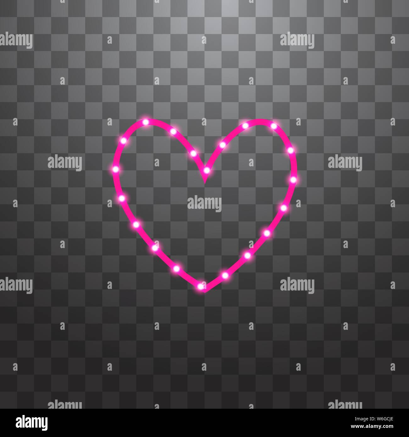 Pink LED stripes with heart one line on transparent background Stock