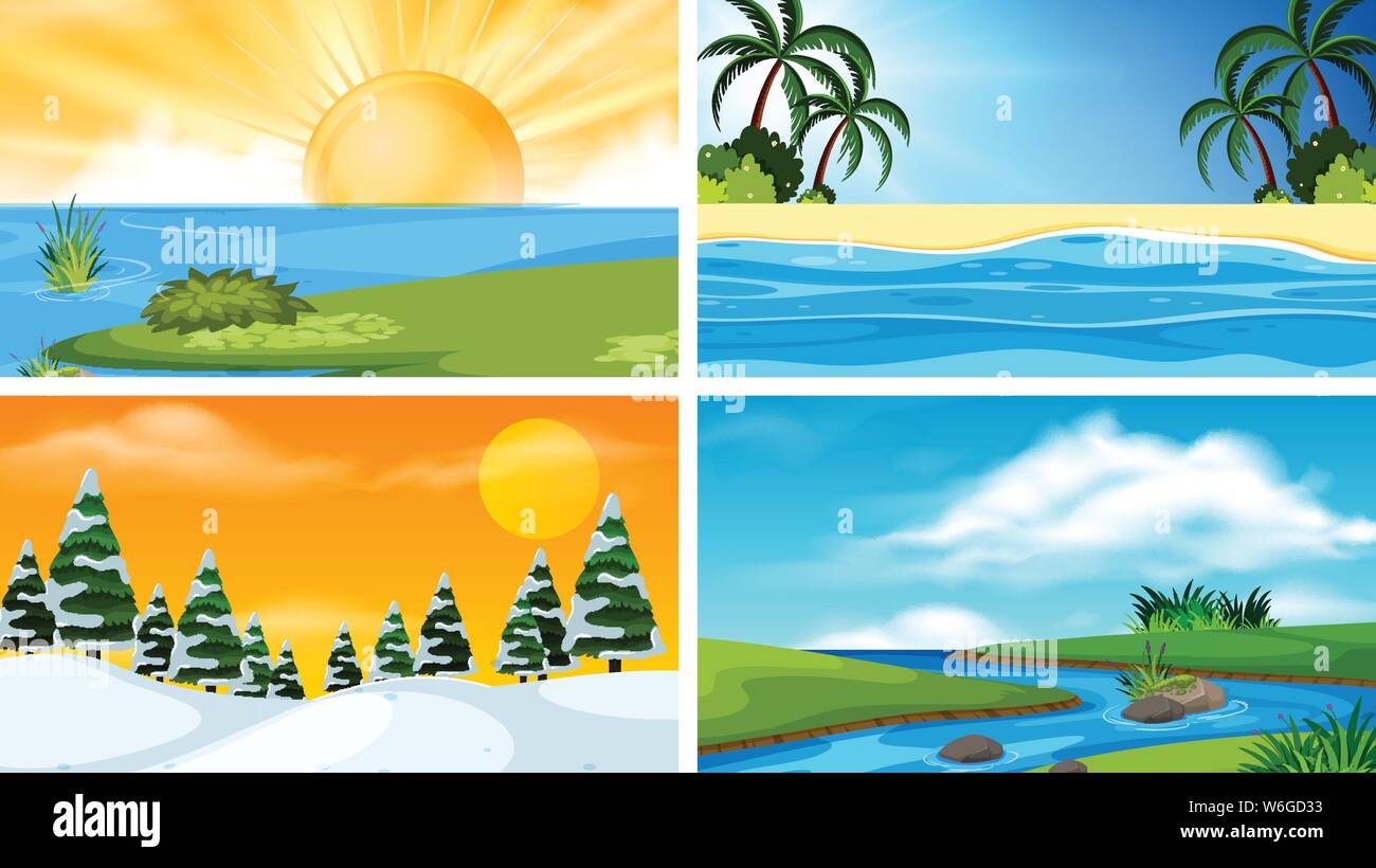 A set of outdoor scene including water illustration Stock Vector Image ...