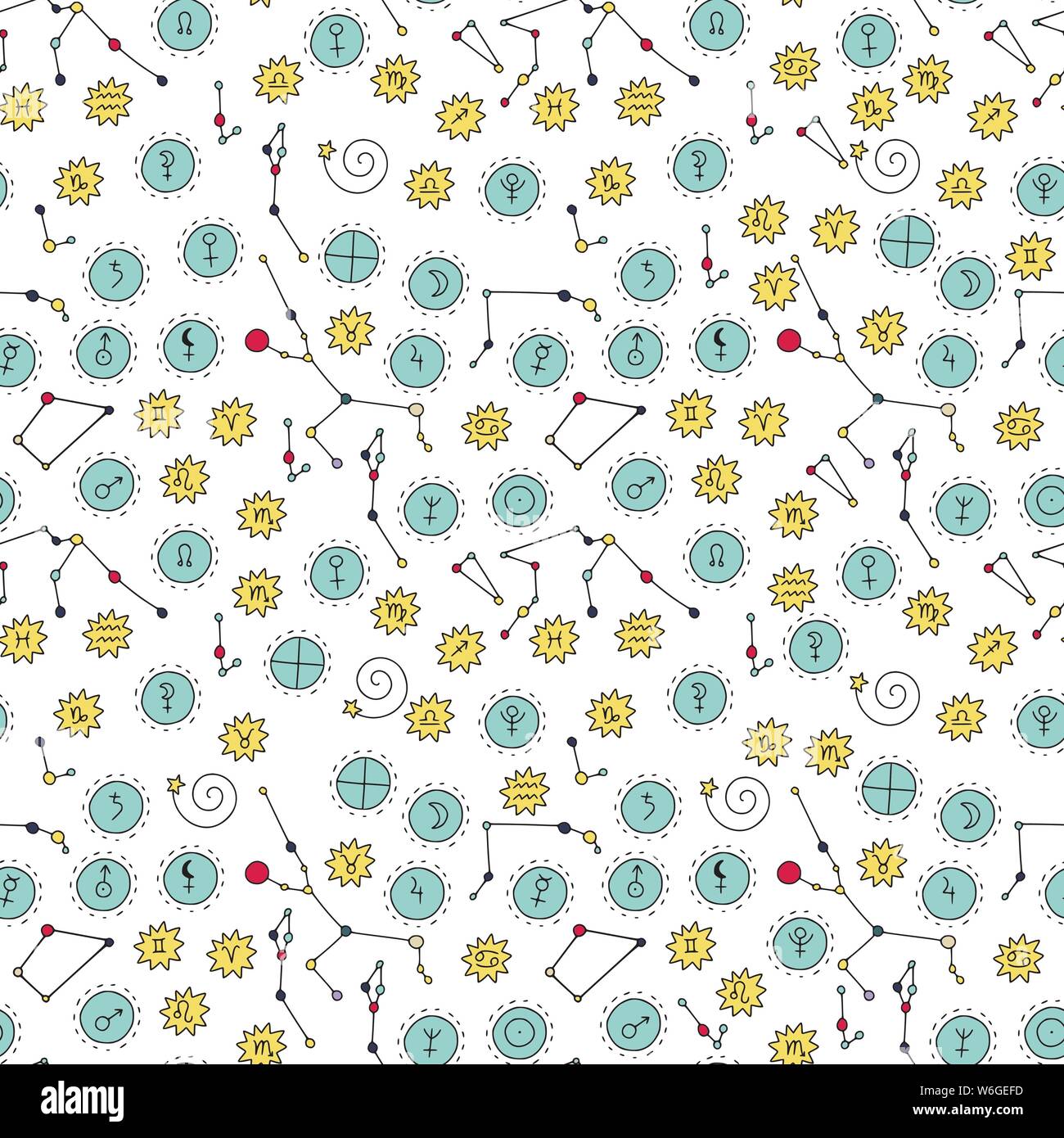 Seamless vector pattern with cosmos doodle illustrations. Astrology ...
