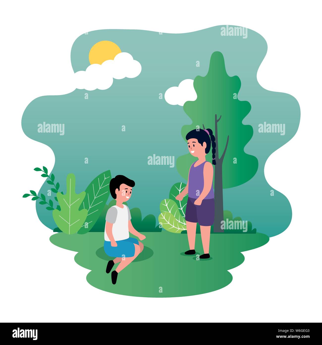 little kids couple on the park scene Stock Vector Image & Art - Alamy