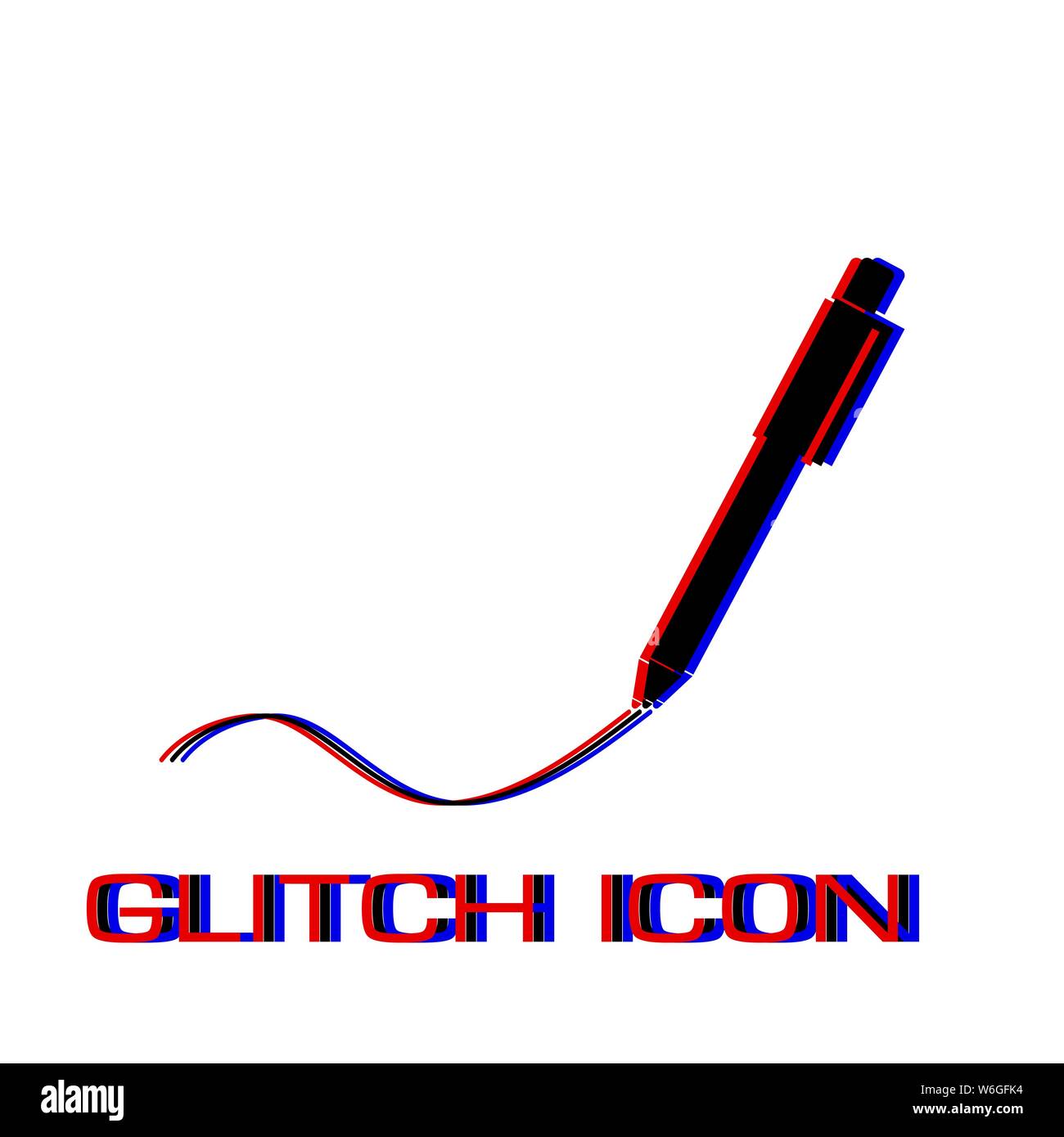 Pen icon flat. Simple pictogram - Glitch effect. Vector illustration symbol Stock Vector
