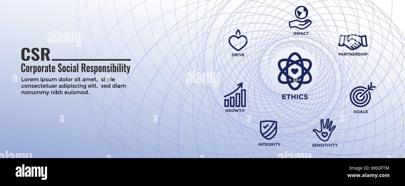 CSR-Corporate Social Responsibility Outline Icon Set and Web Header ...