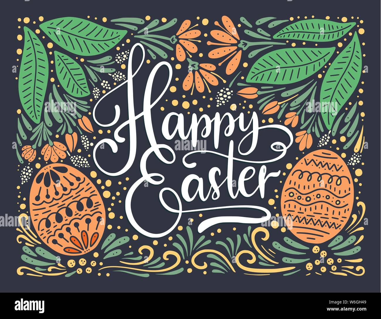 Easter vector lettering card Happy Easter ornate postcard with eggs Easter vector lettering card Happy Easter ornate postcard with eggs