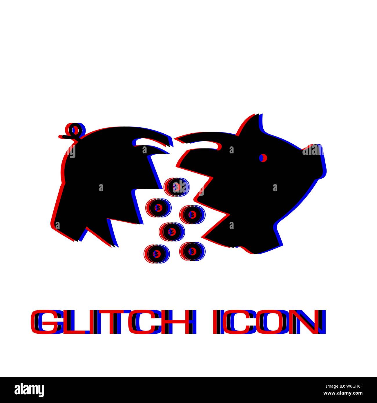 Piggy icon flat. Simple pictogram - Glitch effect. Vector illustration ...
