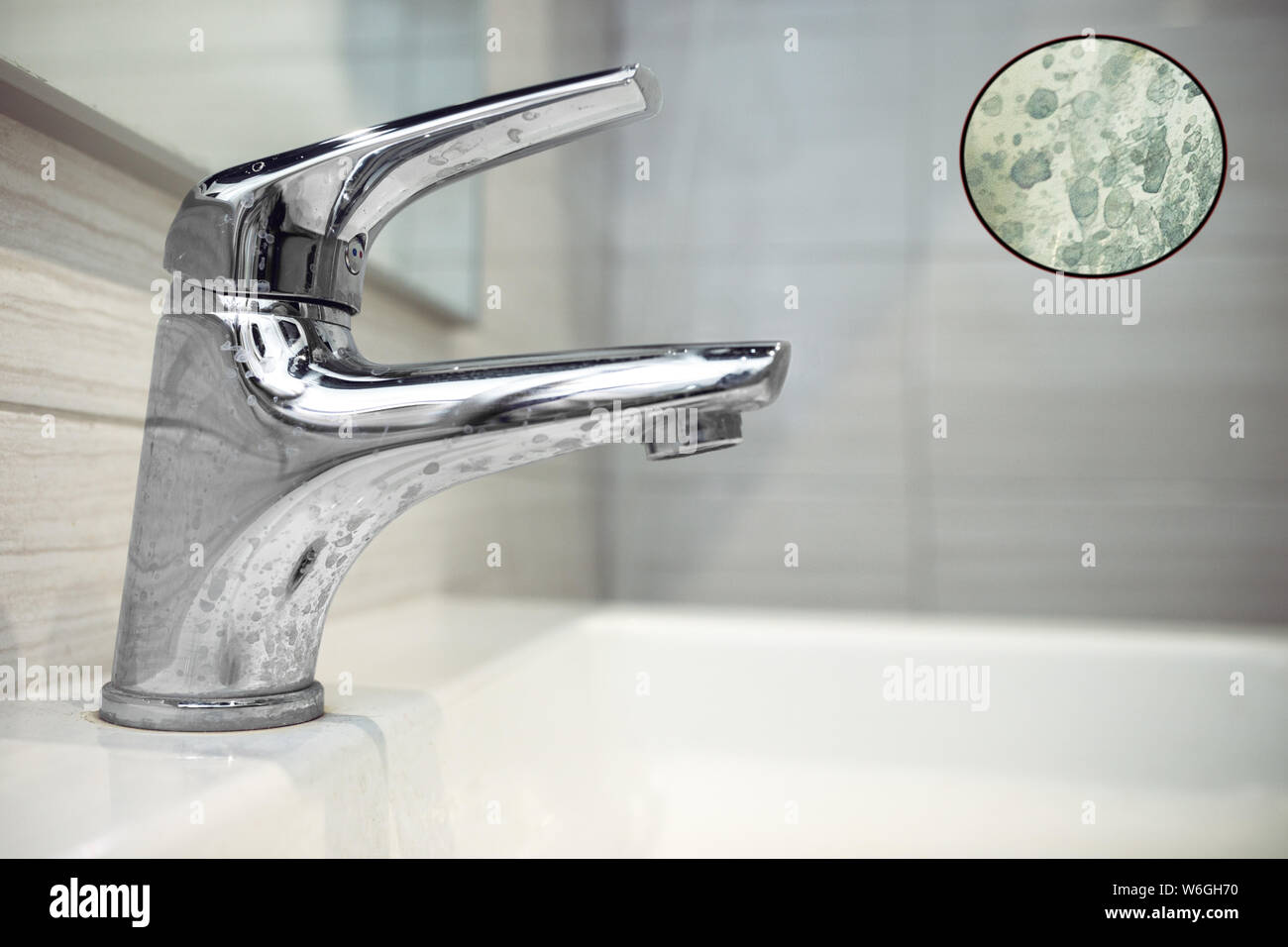 dirt on the water tap under the microscope Stock Photo Alamy