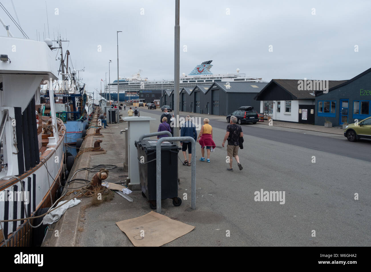 Quayside walk towards a cruise ship at Skagen Denmark Stock Photo Alamy
