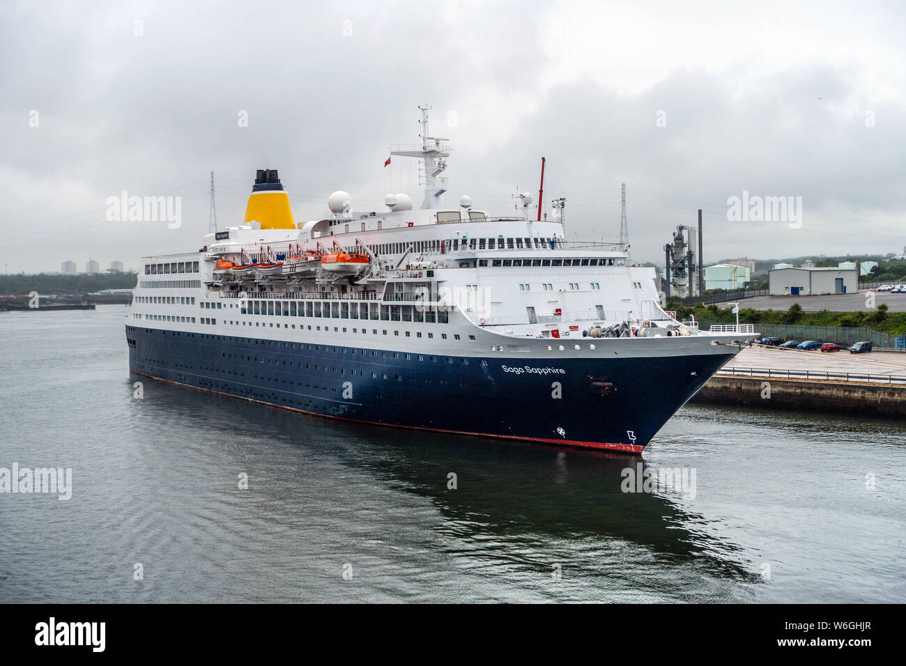 Saga Sapphire cruise ship leaving the Port of Tyne at Newcastle UK