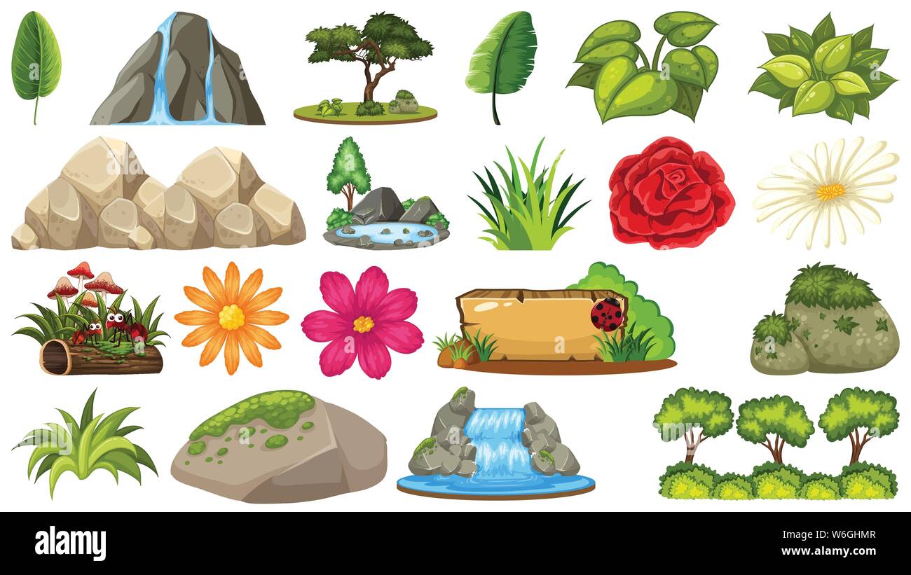 Set of isolated tree and nature theme illustration Stock Vector Image ...