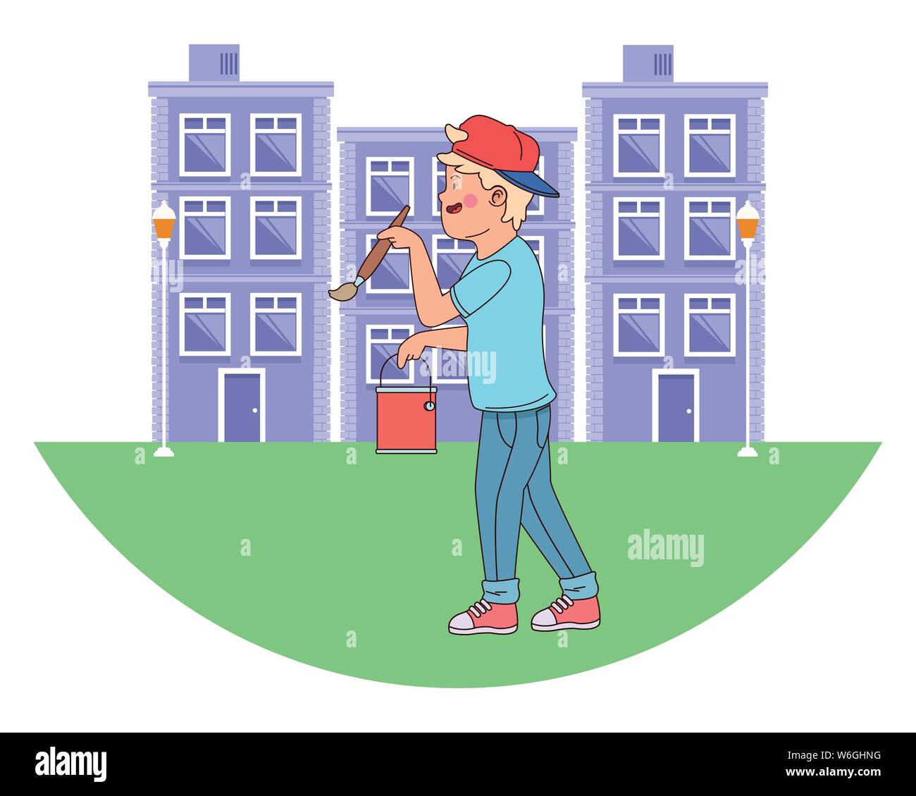 Teenager boy with paint brush and bucket Stock Vector Image & Art - Alamy