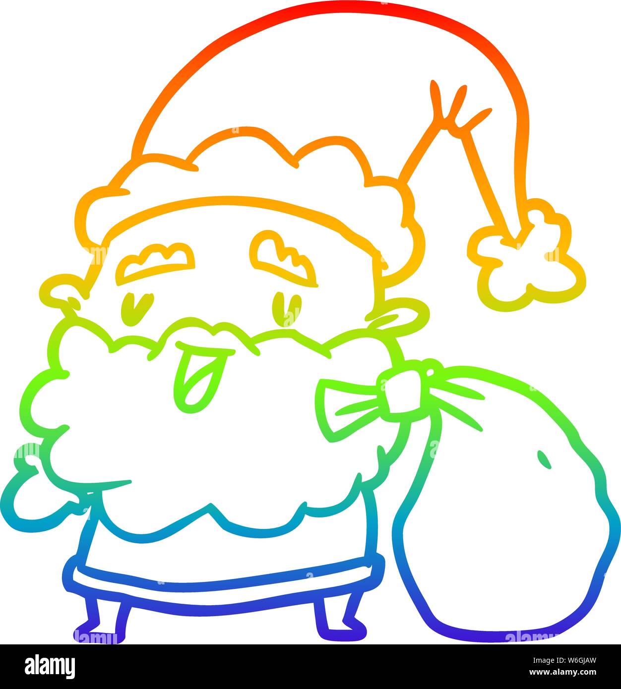 rainbow gradient line drawing of a santa claus carrying sack of ...