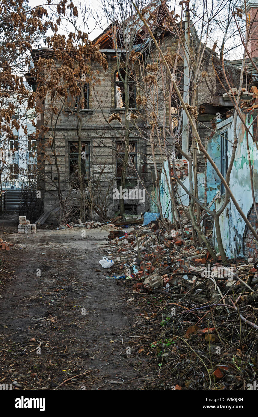Abandoned And Collapsing Under The Influence Of Time Homeless And Petty Thieves Two Storey Old Mansion Stock Photo Alamy