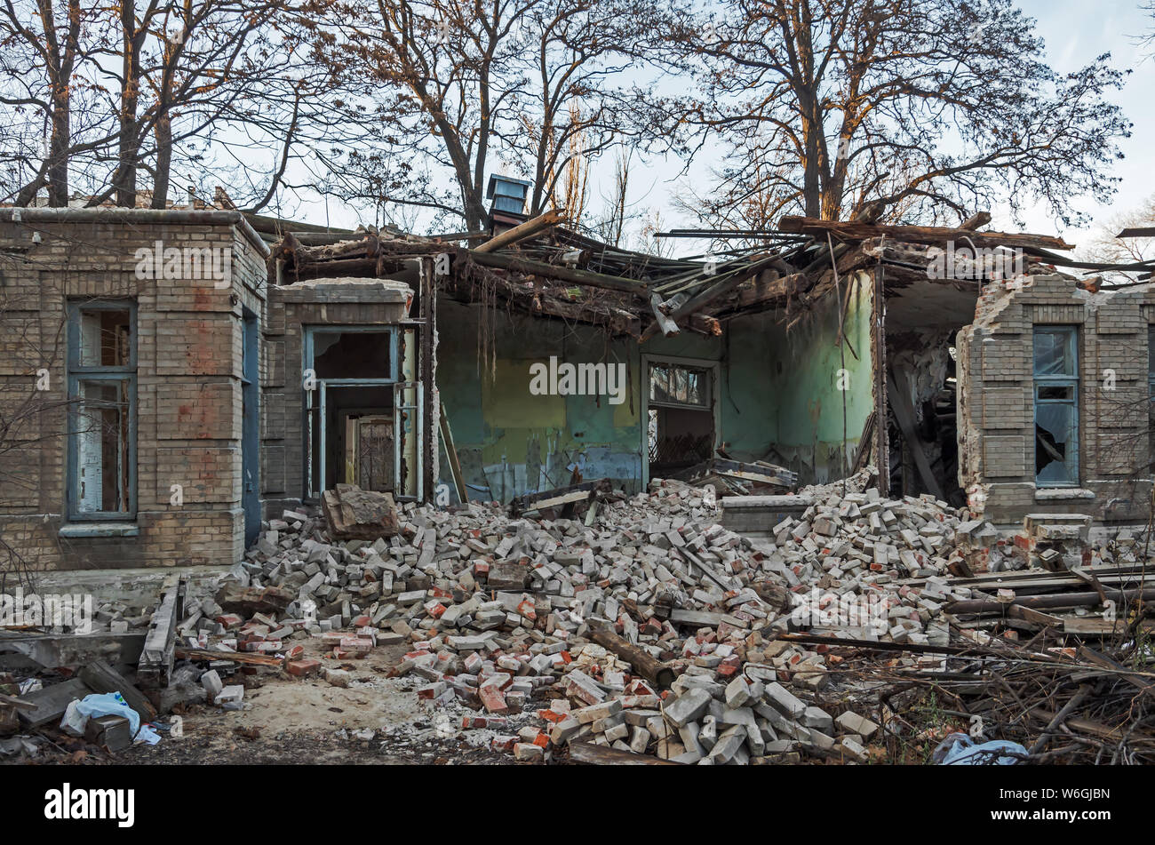 Residential ancient mansion which was destroyed by a direct hit tank