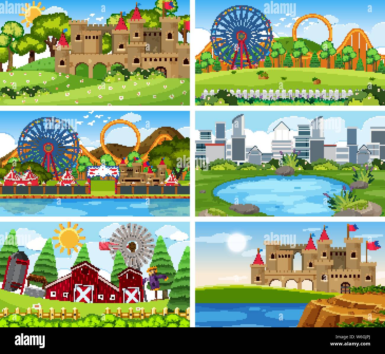 A set of outdoor scene including water illustration Stock Vector Image ...