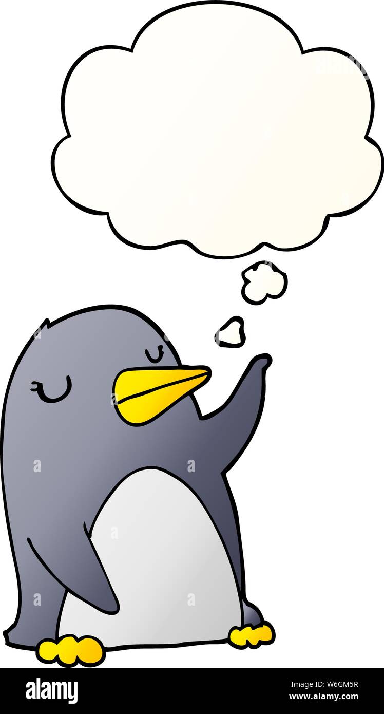 cartoon penguin with thought bubble in smooth gradient style Stock Vector