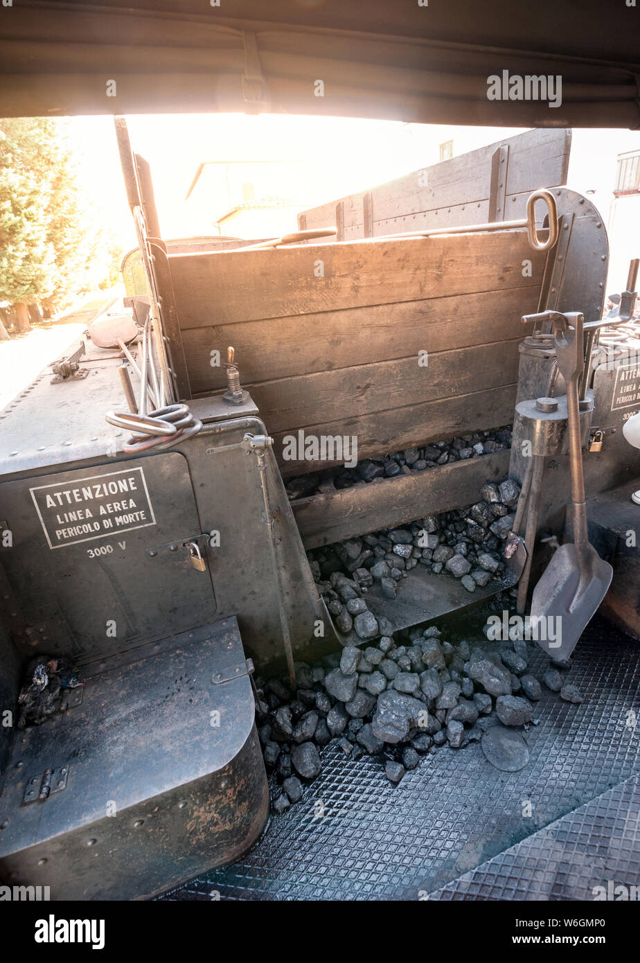 Charcoal provision for locomotive steam boiler Stock Photo
