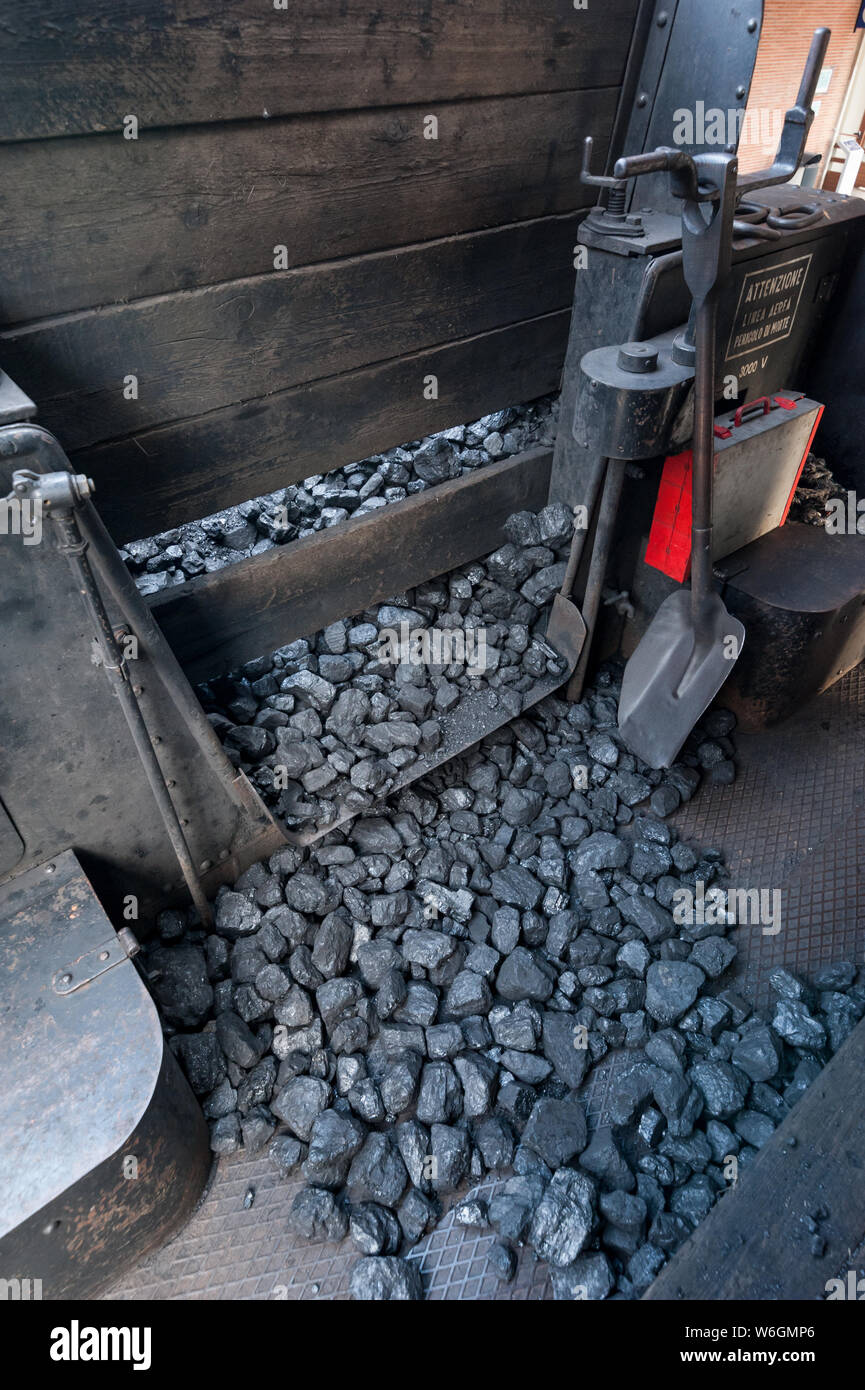 Charcoal provision for locomotive steam boiler Stock Photo