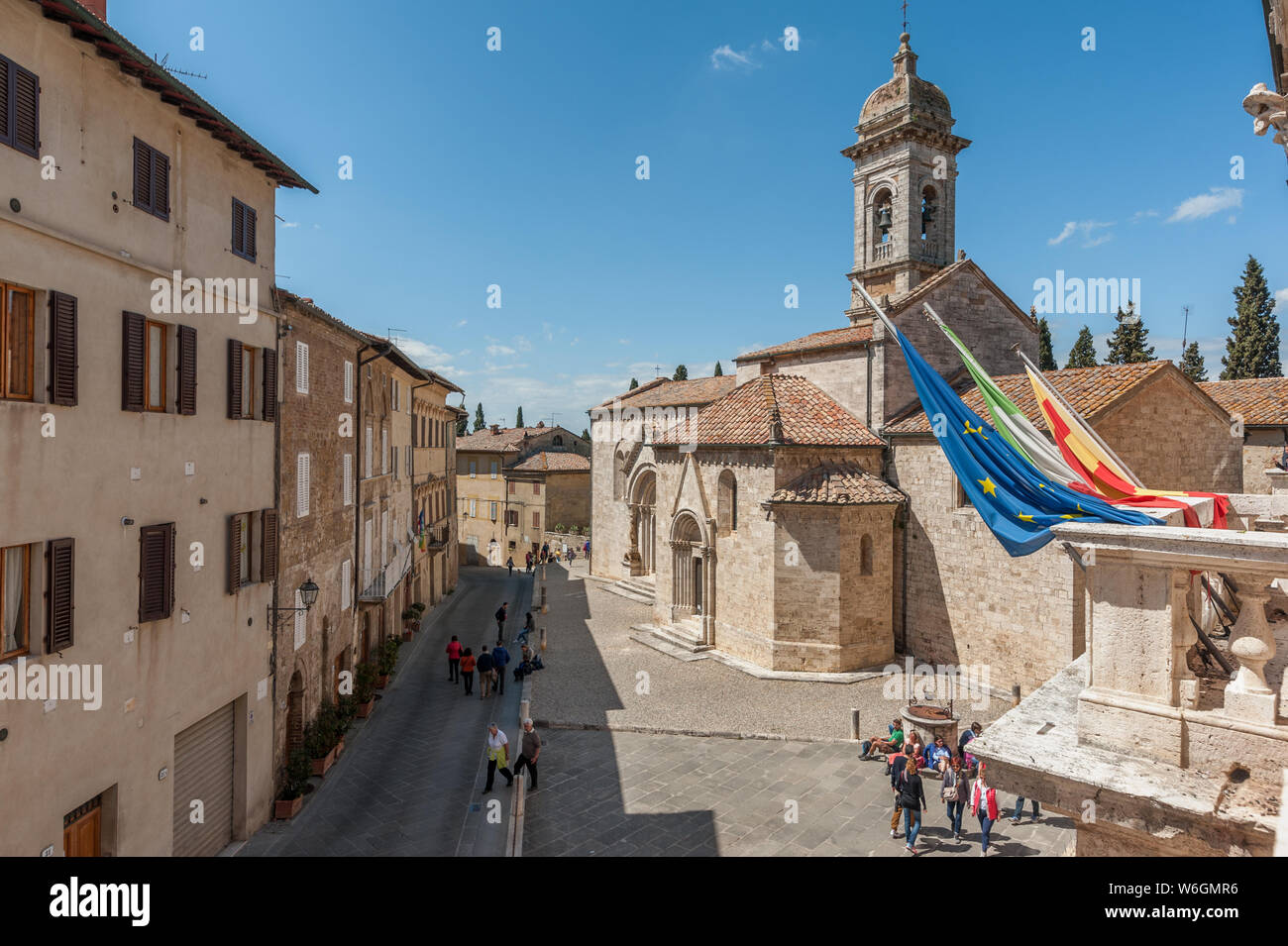 The romanic church of San Quirico d’Orcia, in the province of Siena, Tuscany, Italy Stock Photo