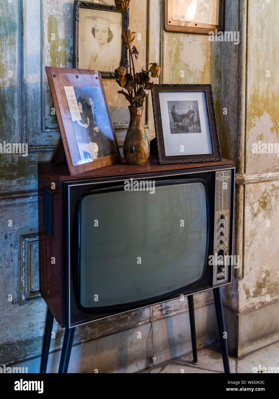 Vintage television set in a living room; Havana, Cuba Stock Photo