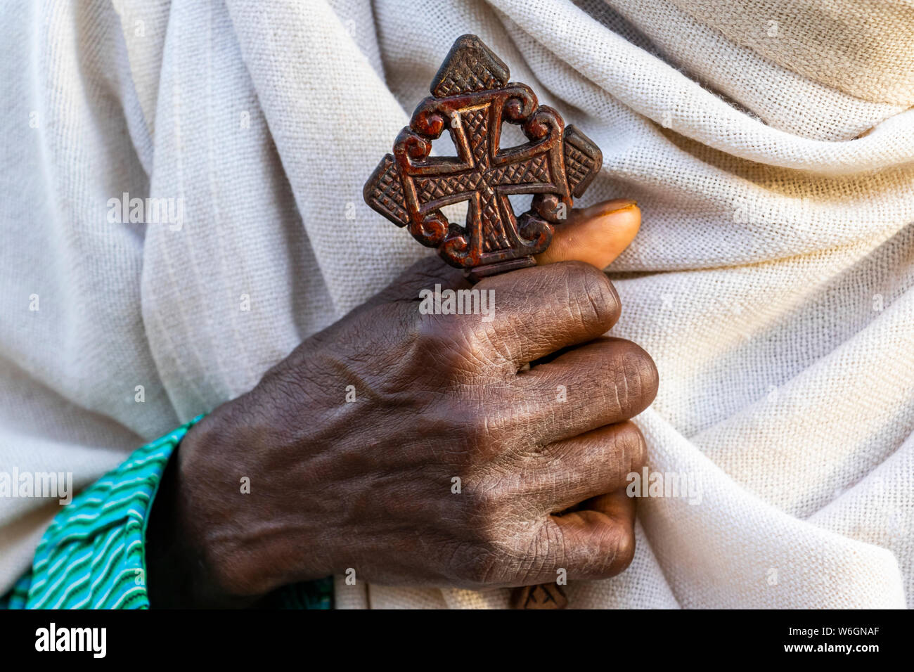 Crucifix in the hands of an Ethiopian Orthodox priest; Axum, Tigray Region, Ethiopia Stock Photo