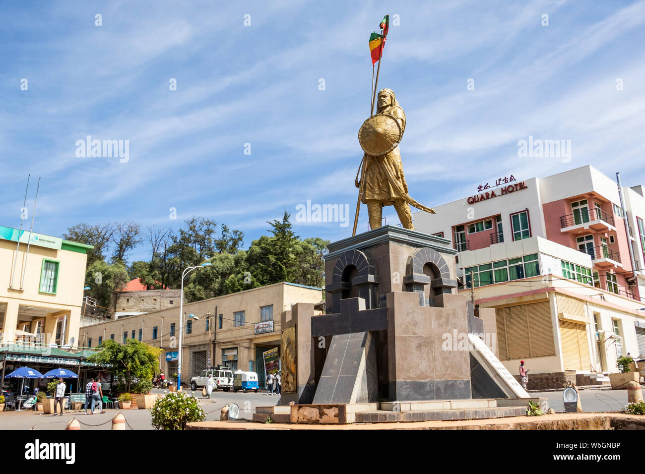 Statue of Emperor Tewodros on the Piazza; Gondar, Amhara Region, Ethiopia Stock Photo