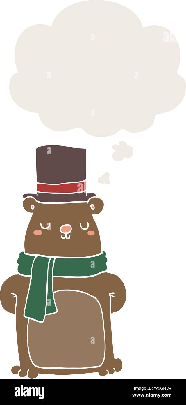 cartoon bear with thought bubble in retro style Stock Vector