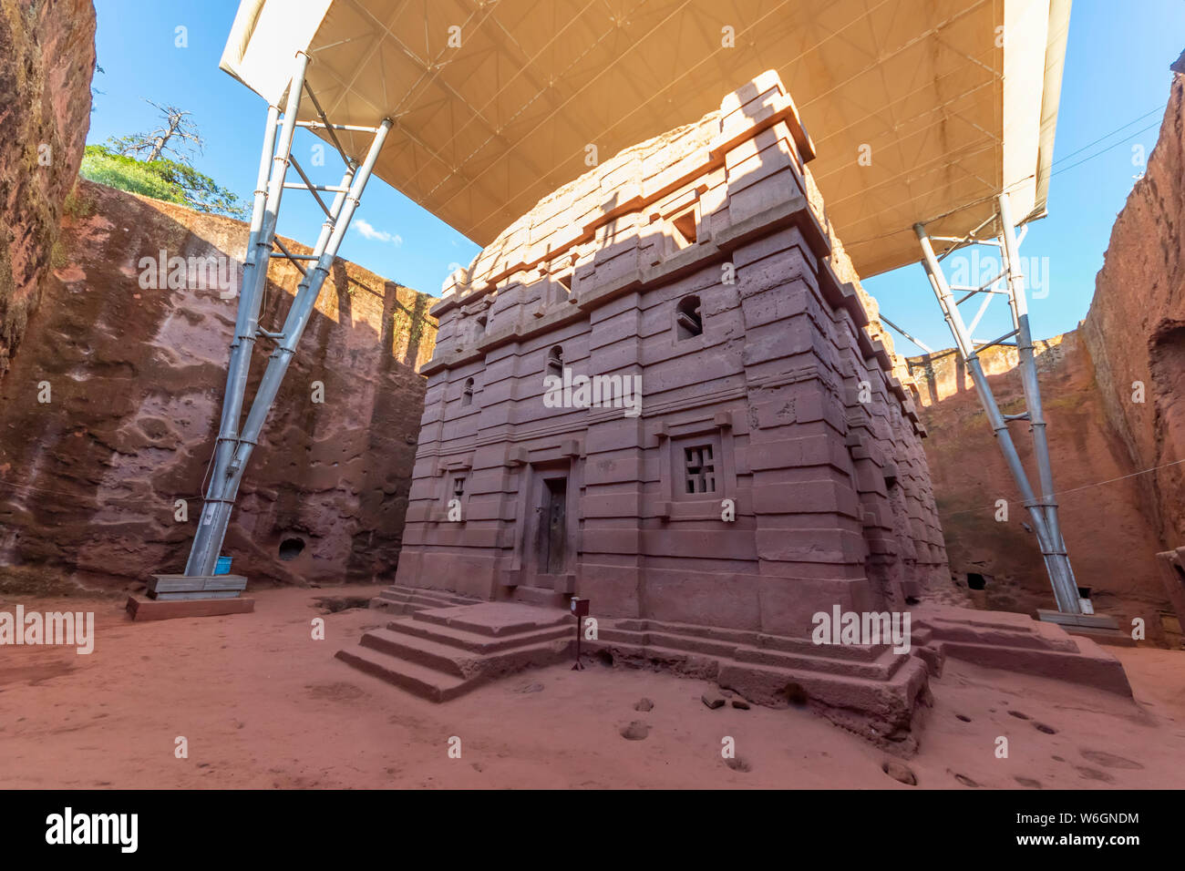 Biete Amanuel (House of Immanuel) Ethiopian Orthodox rock-cut church in the Southern Group of the Rock-Hewn Churches Stock Photo