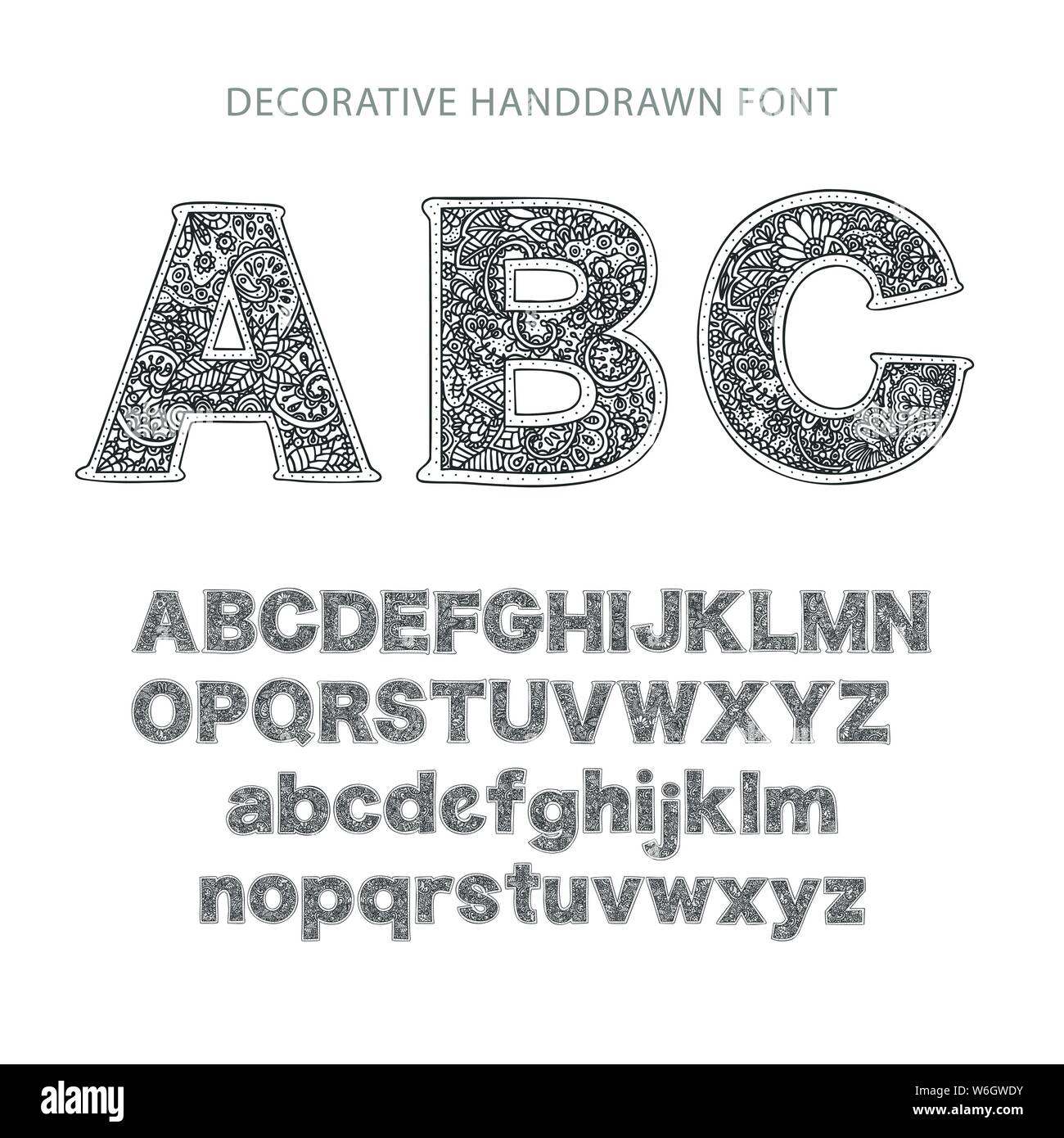 Ornate Decorative Vector Font Monogram Handdrawn Letters Stock