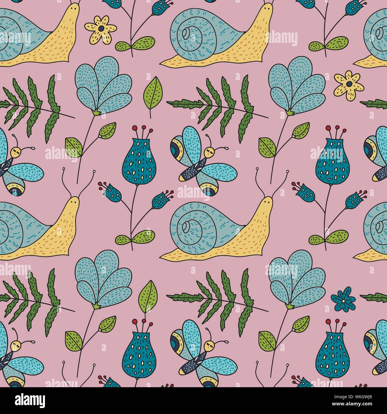 Seamless vector forest pattern with cute color illustrations Stock ...