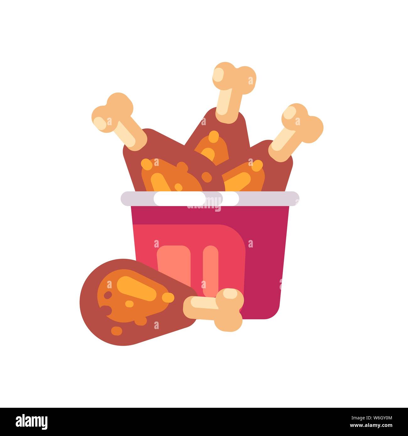 Bucket of fried chicken legs. Fast food flat icon Stock Vector