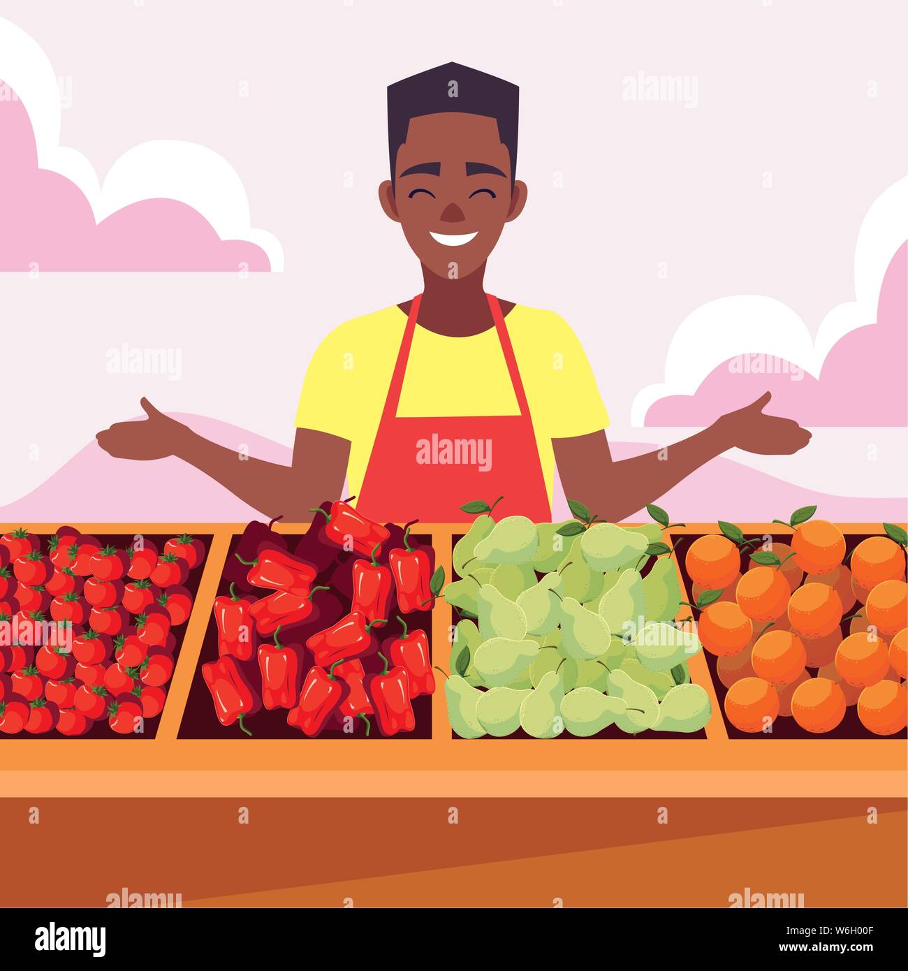 seller man in a farmer market vegetable fruits vector illustration Stock  Vector Image & Art - Alamy