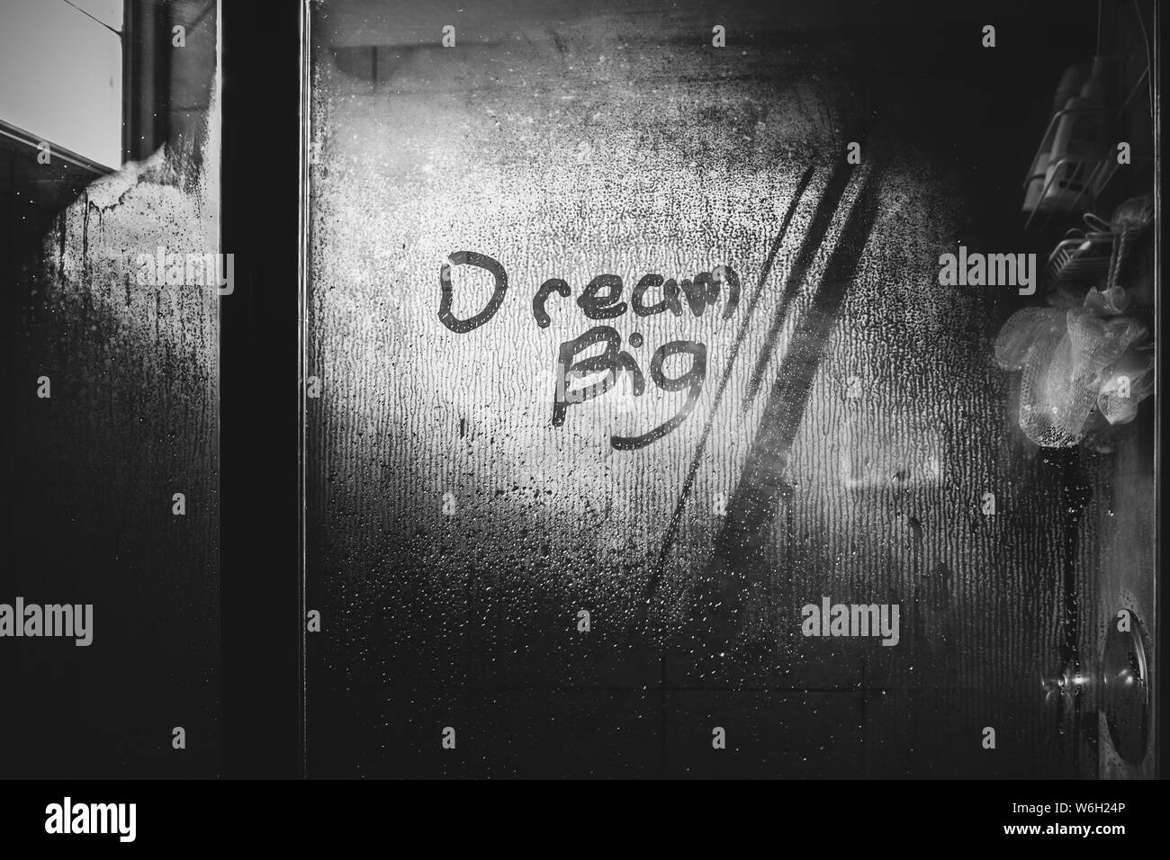 dream big shower writing in steam Stock Photo