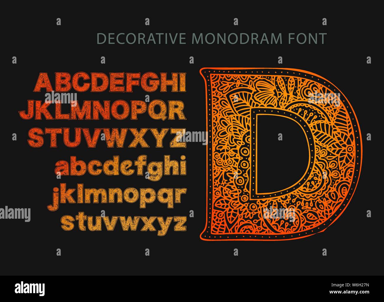 Ornate Decorative Vector Font Monogram Handdrawn Letters Stock