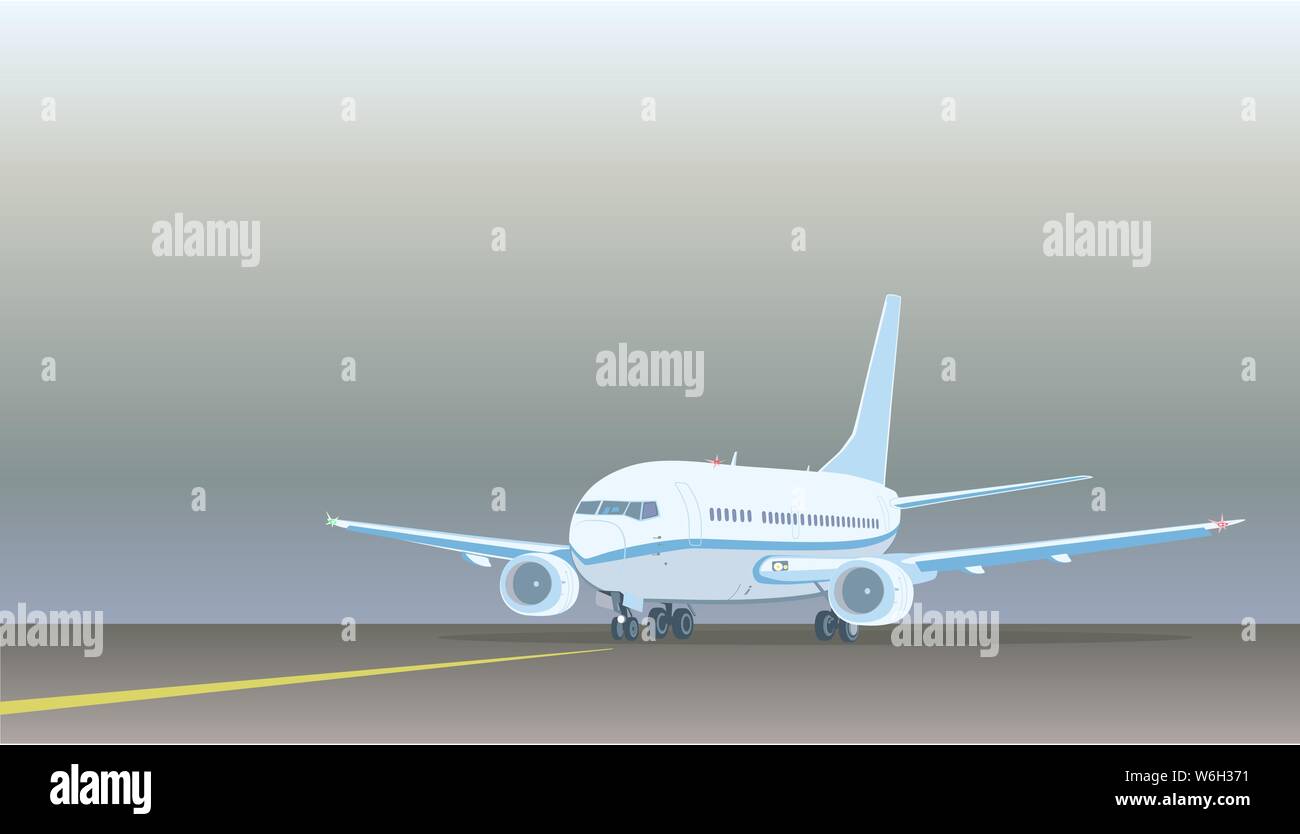 Commercial jet airplane on on the runway. Stock Vector