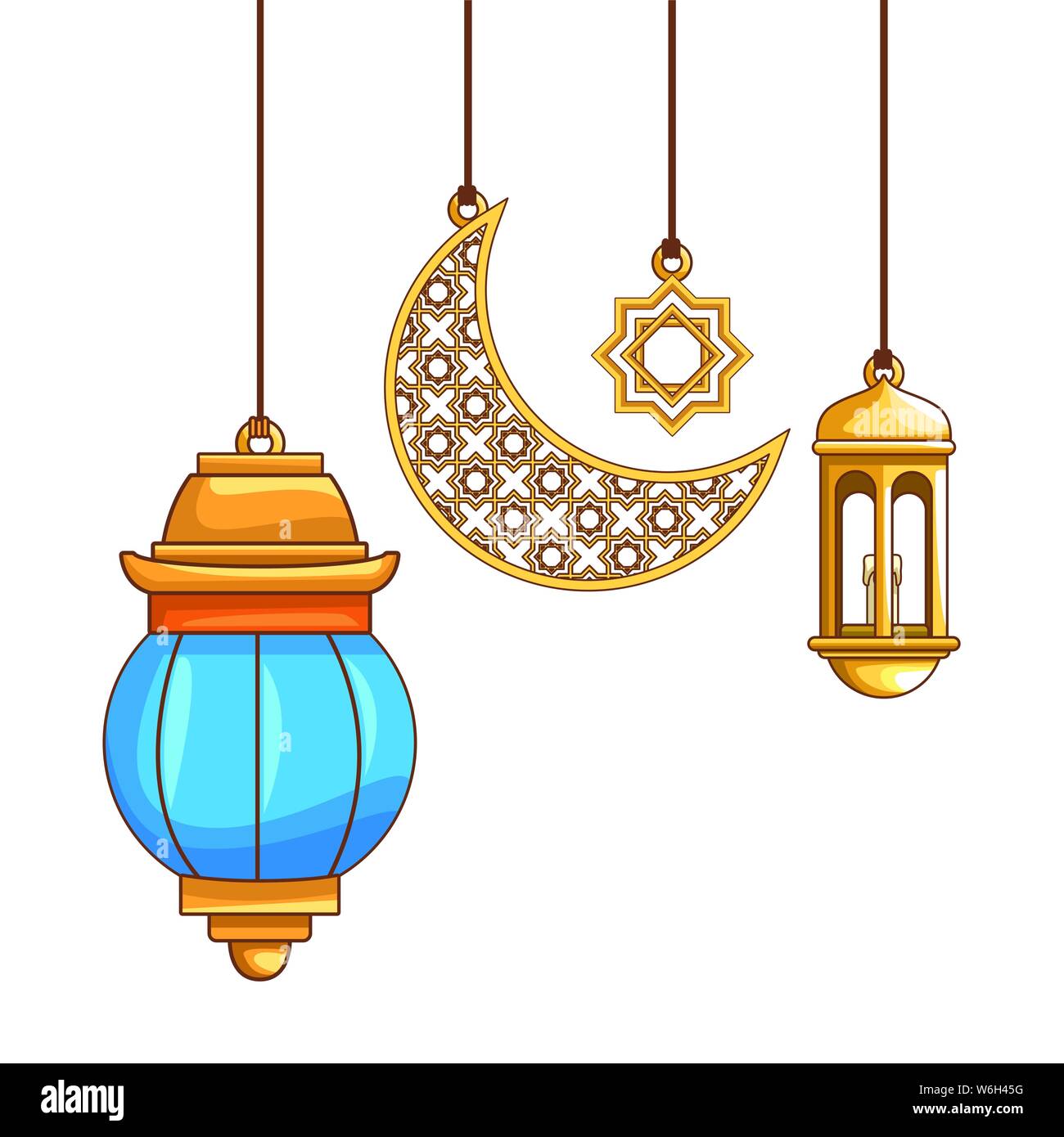 Anttique lanterns and moon symbols hanging cartoon Stock Vector