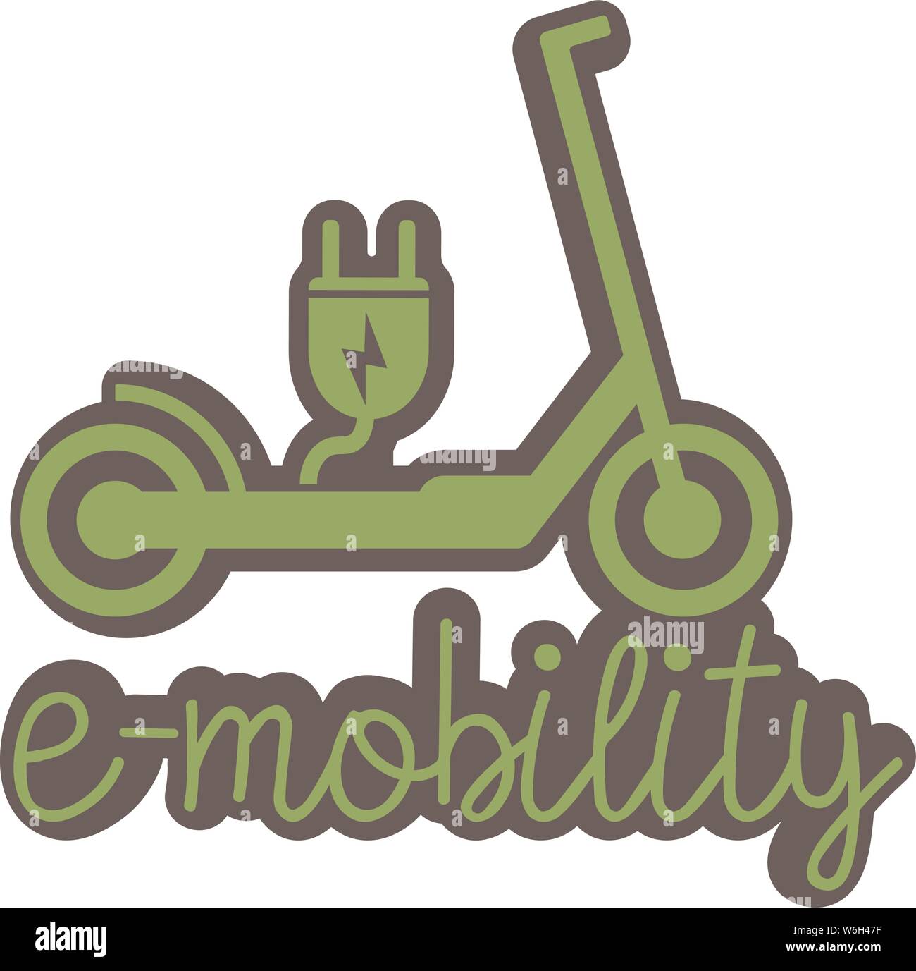 electric push scooter e-scooter symbol with plug and text e-mobility vector illustration Stock Vector