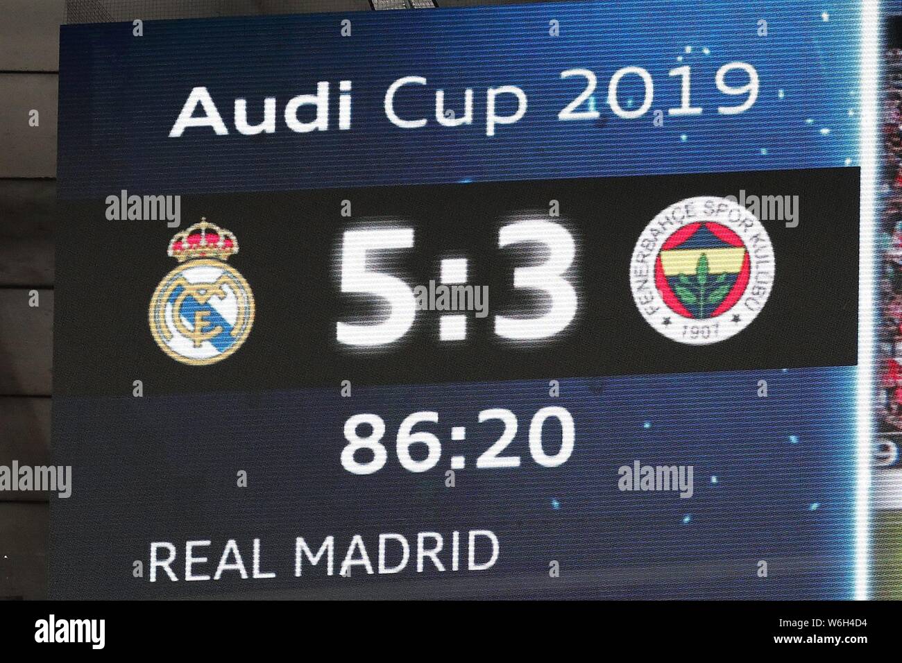 Firo 31 07 19 Fuvuball 1 Bundesliga Season 19 Audi Cup 19 Match For 3rd Place Real Madrid Fenerbahce Istanbul 5 3 Facial Expressions Fenerbahce Istanbul Istanbul Fenerbahce Scoreboard Usage Worldwide Stock Photo Alamy