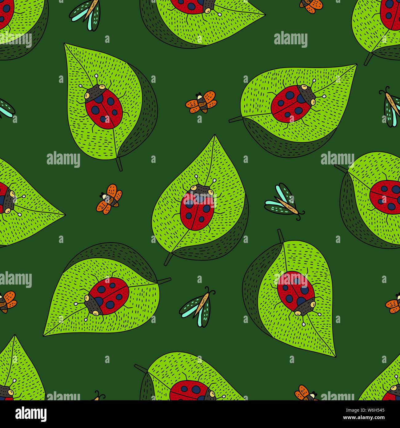 Seamless vector forest pattern with cute color illustrations Stock ...