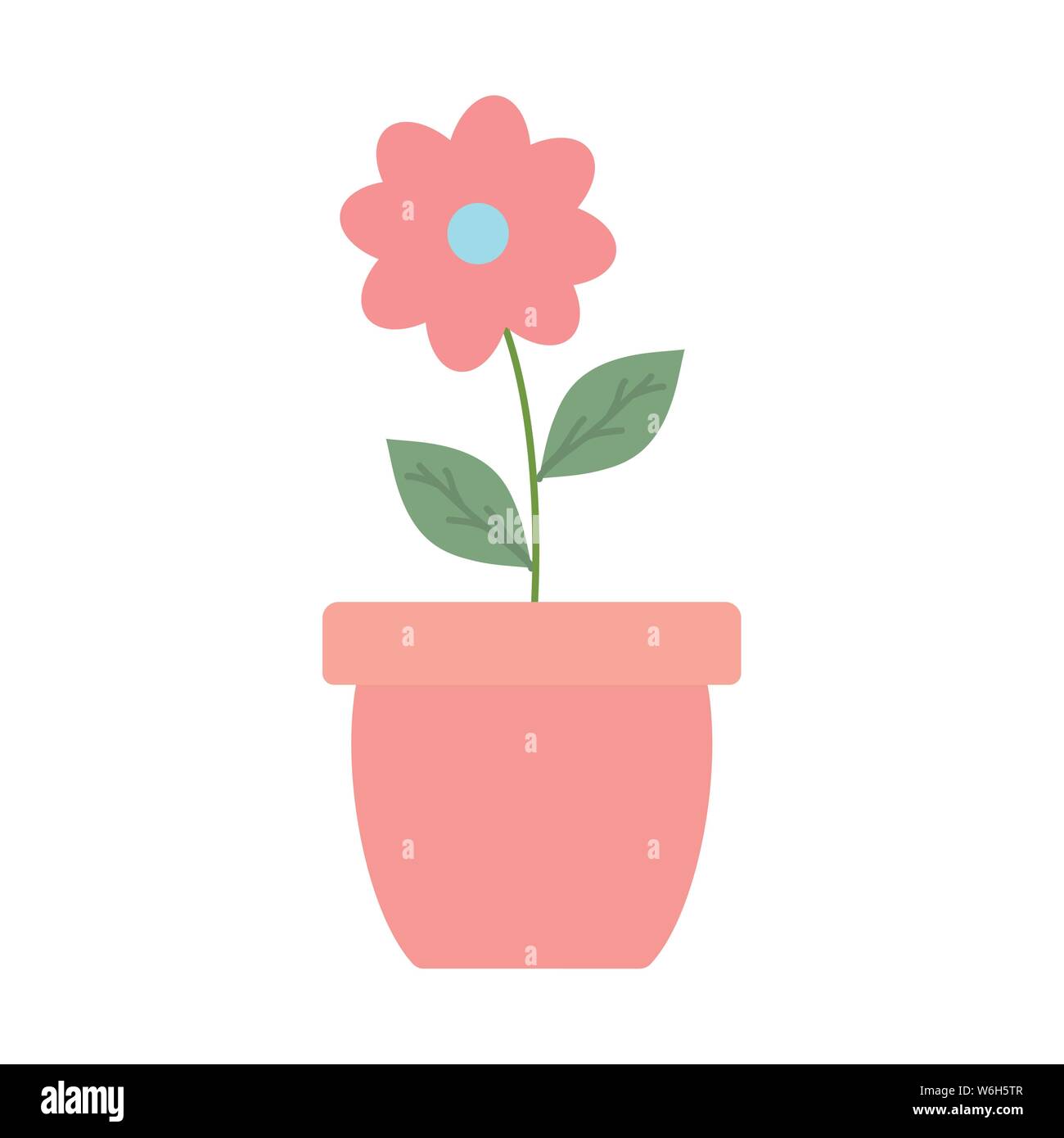 cute flower and leafs plant in ceramic pot vector illustration design ...