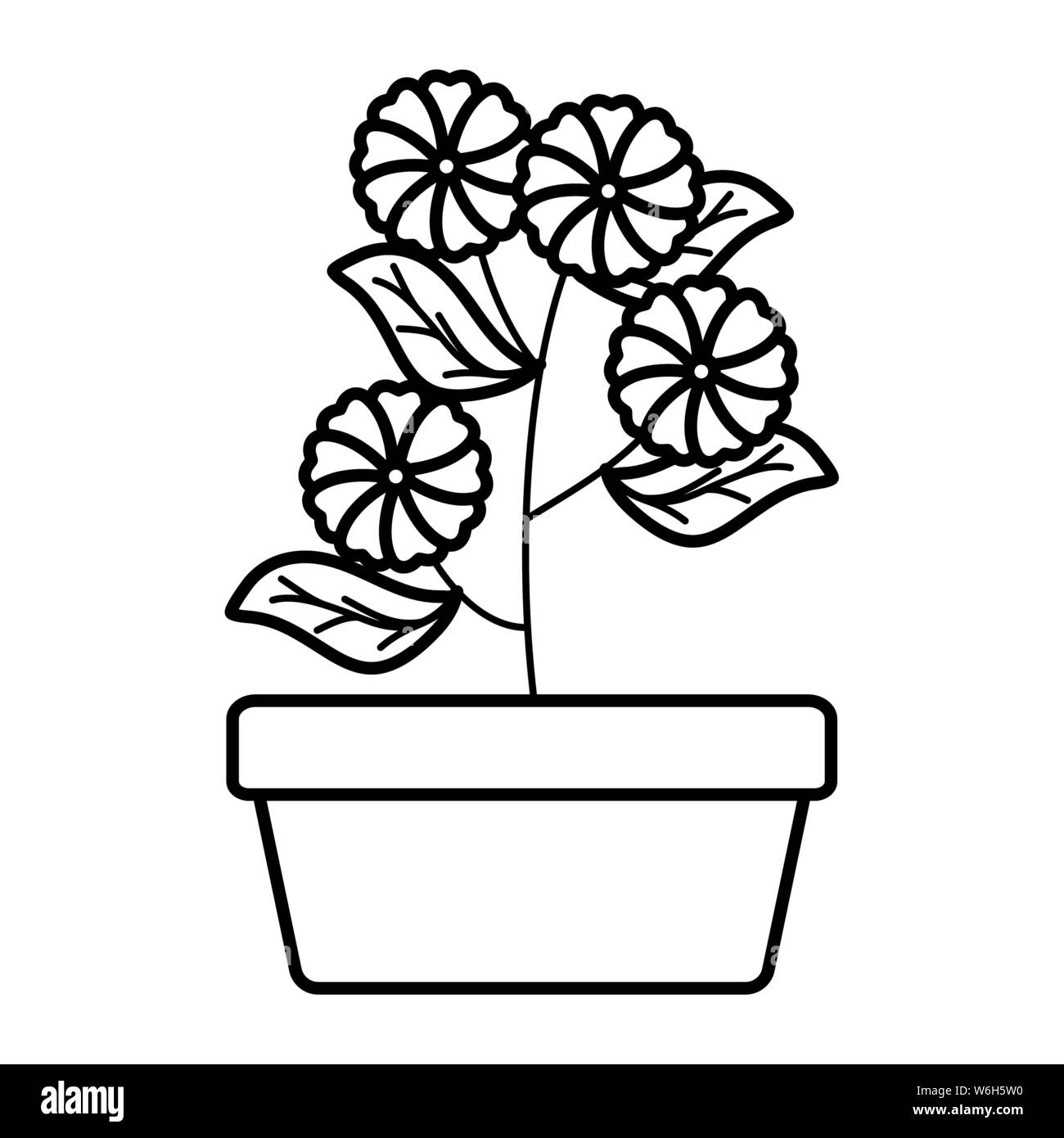 flowers and leafs garden in square ceramic pot decoration vector ...