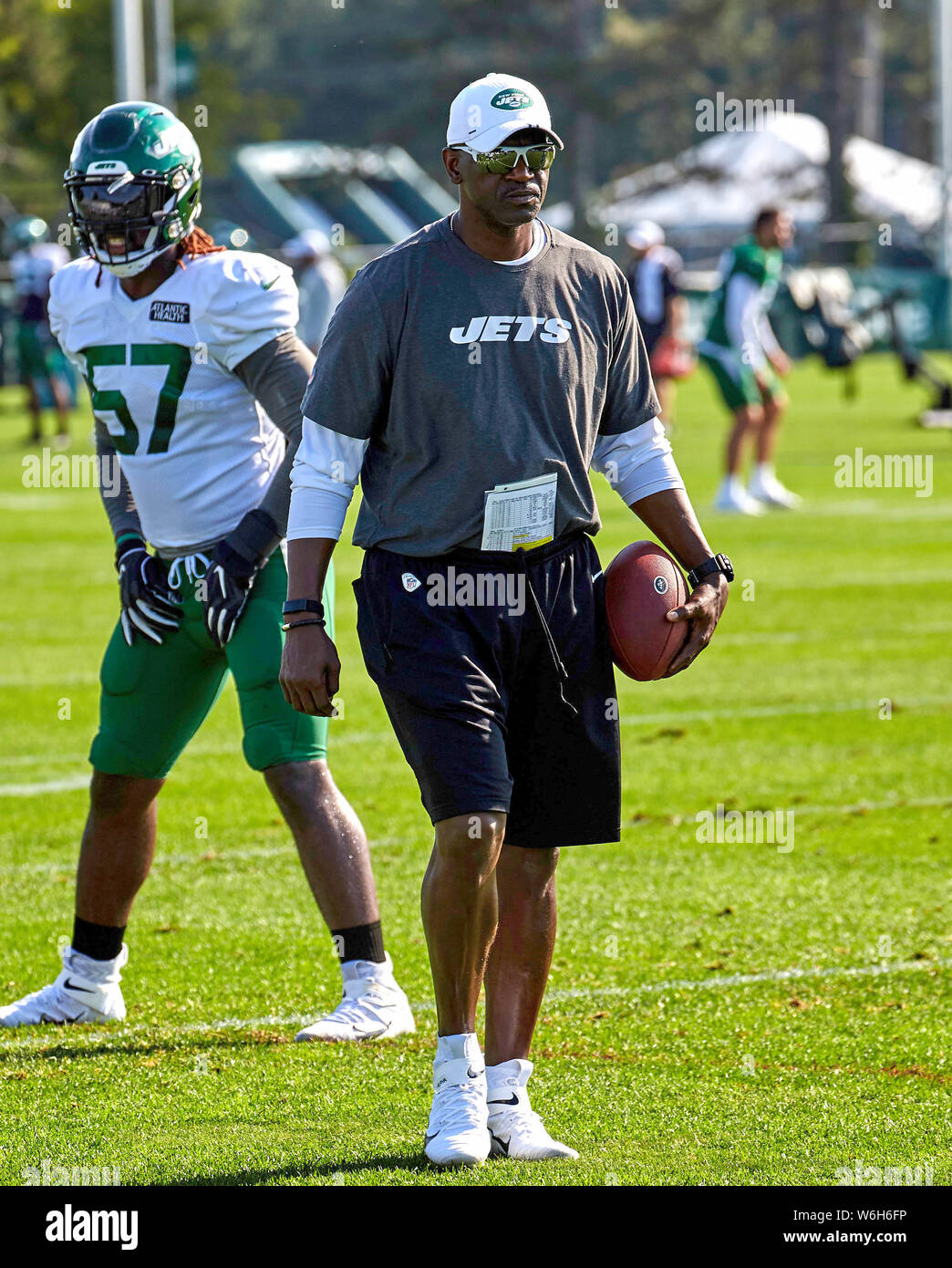 Florham Park, New Jersey, USA. 1st Aug 2019. New York Jets defensive linebackers coach Frank